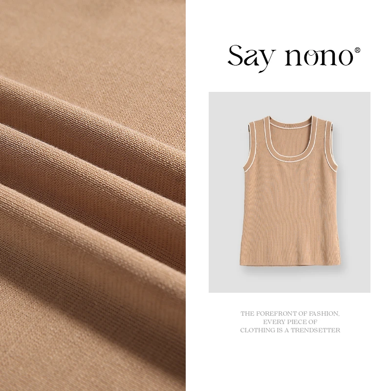 懒猫nono│Saynono 圆领描边无袖短袖/YXYK25022