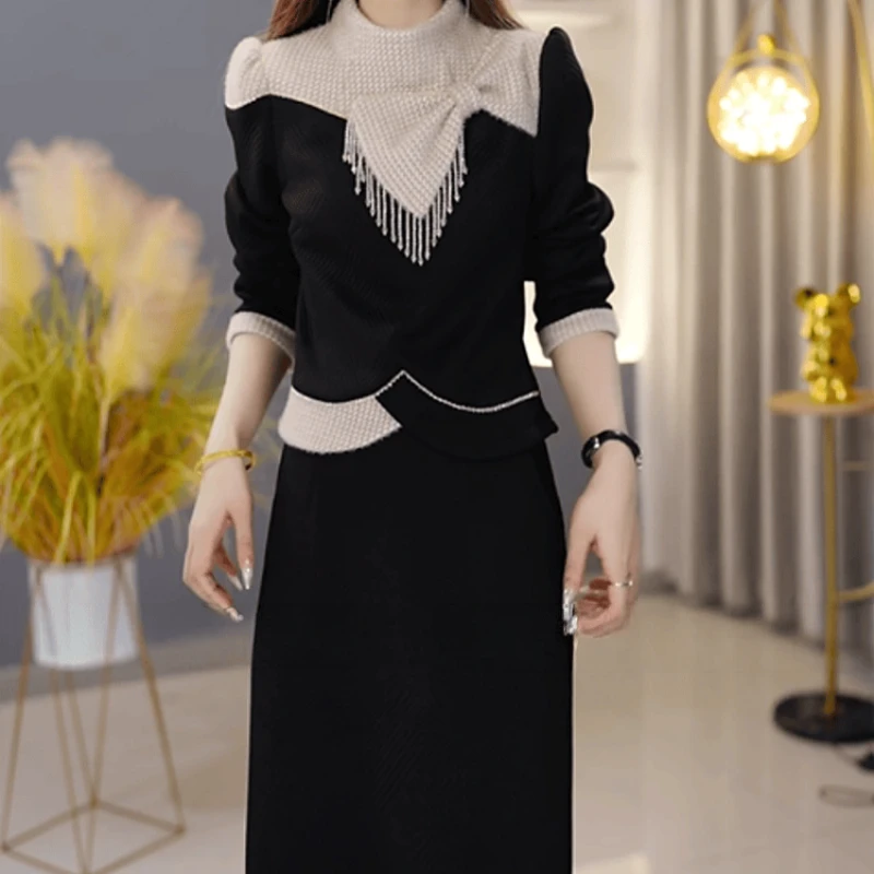 C227【上衣+半身裙】2025冬季新款时尚高端洋气保暖小香风套装裙