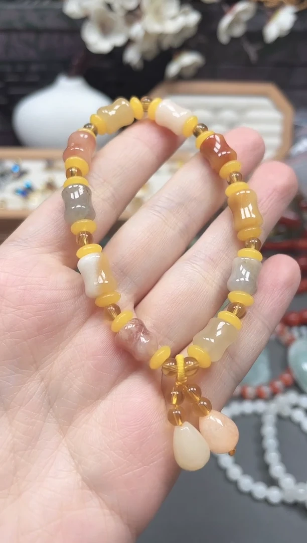 未镶嵌手串石英质玉（金丝玉）多样性发货拍一发一