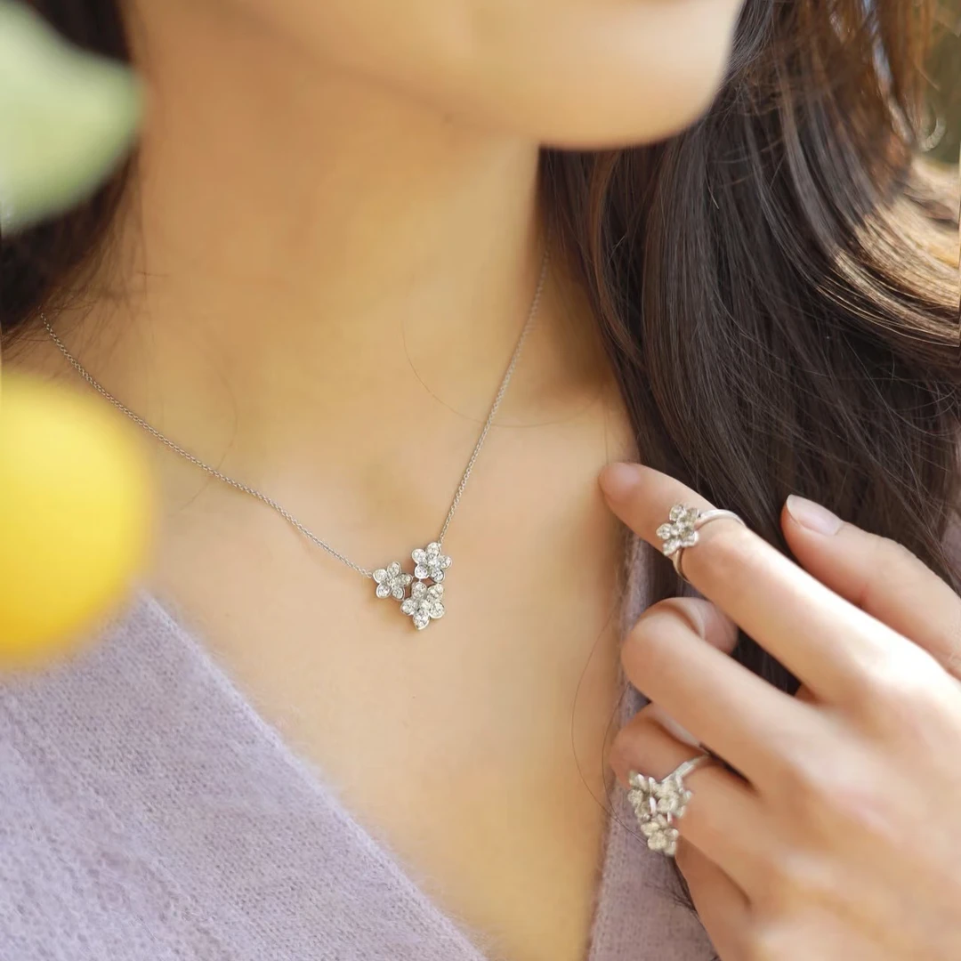 #粉色专享#003 三花项链三环钥匙百搭轻奢项链灵动满钻