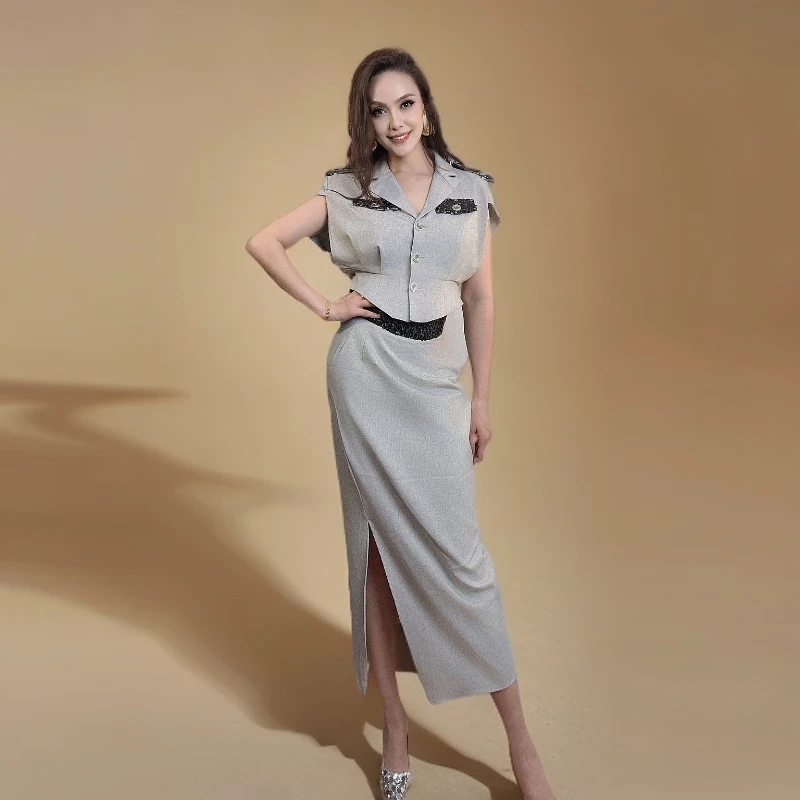 极简风法式小众设计时尚套装显瘦长裙收腰时尚女装裙子连衣裙
