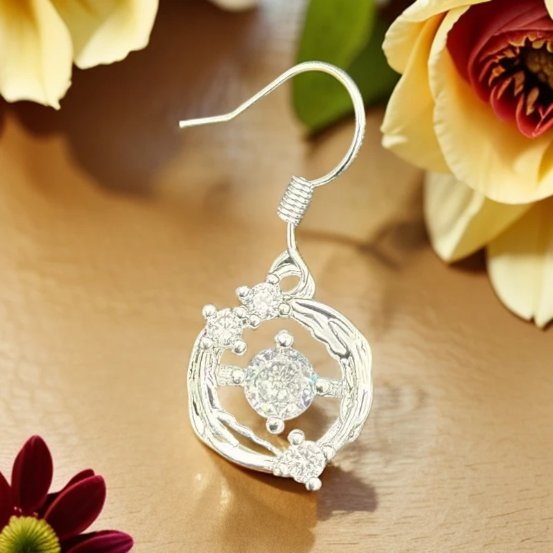 足银合成锆石耳饰 足银材质  FUYU  38  足银闪耀之心耳环