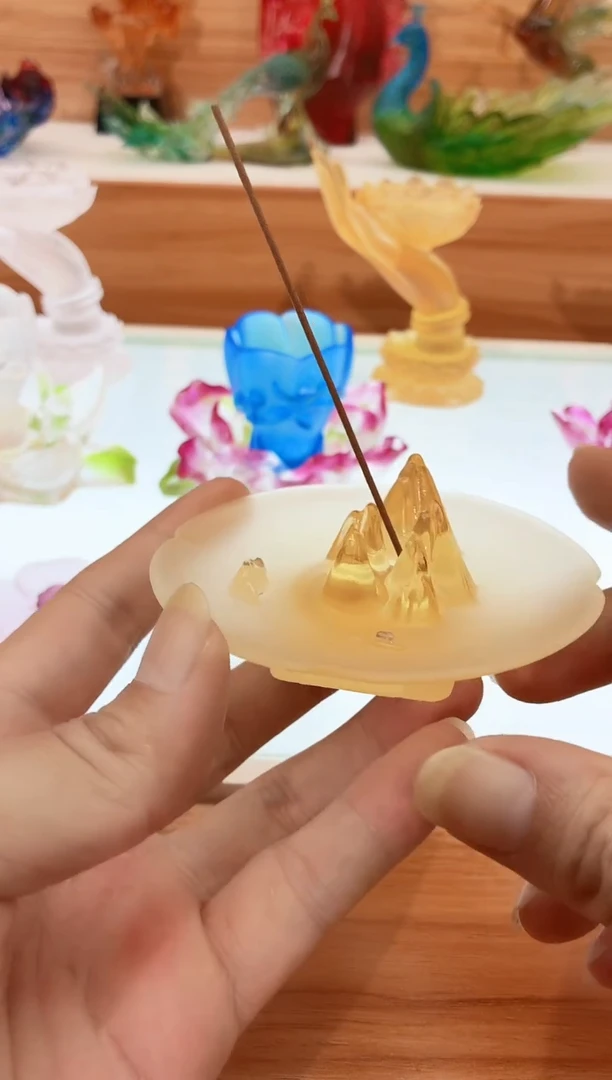手工艺品琉璃琥珀色山形香插