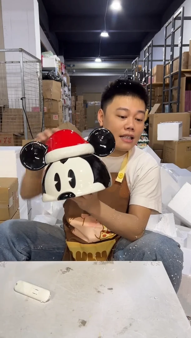 瓷片新款大号圣诞原盒米奇头罐