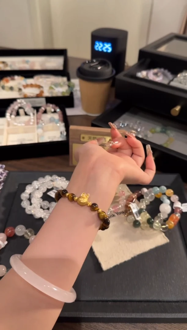 水晶手链合金虎眼石x966