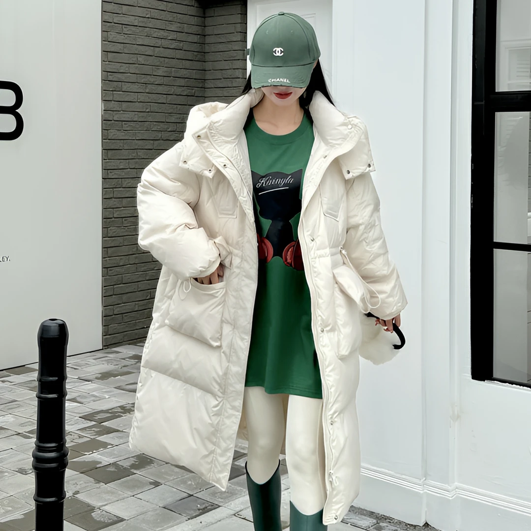 欧洲站冬季新品连帽加厚收腰羽绒服中长款保暖时尚GT-817