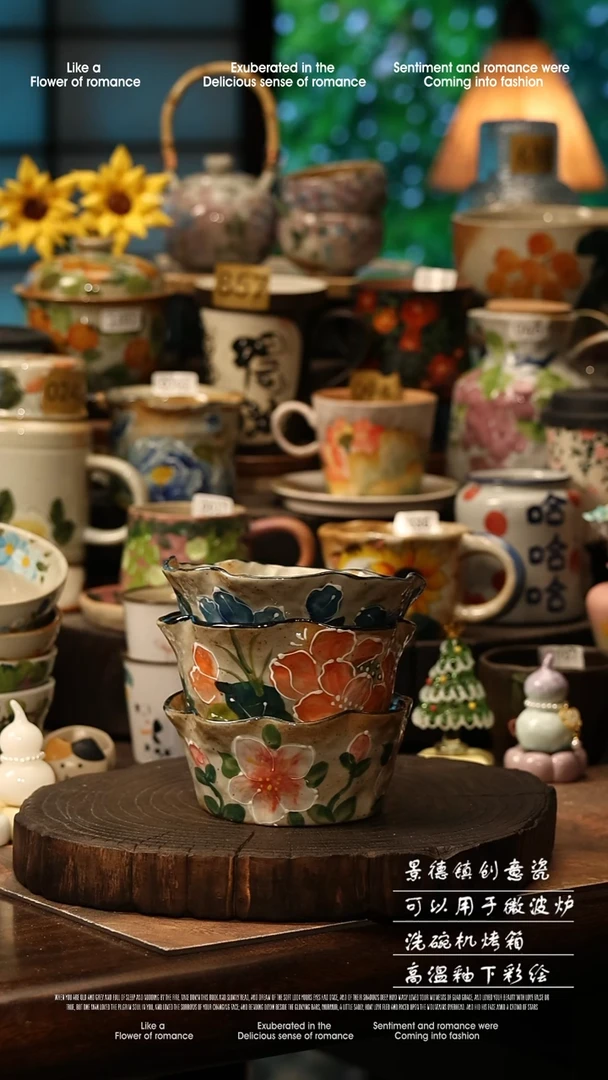 陶瓷随机景德镇高温釉下彩手工手绘款式