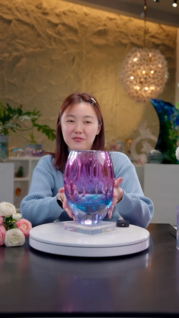 手工艺品琉璃金红蓝钻石切面花器