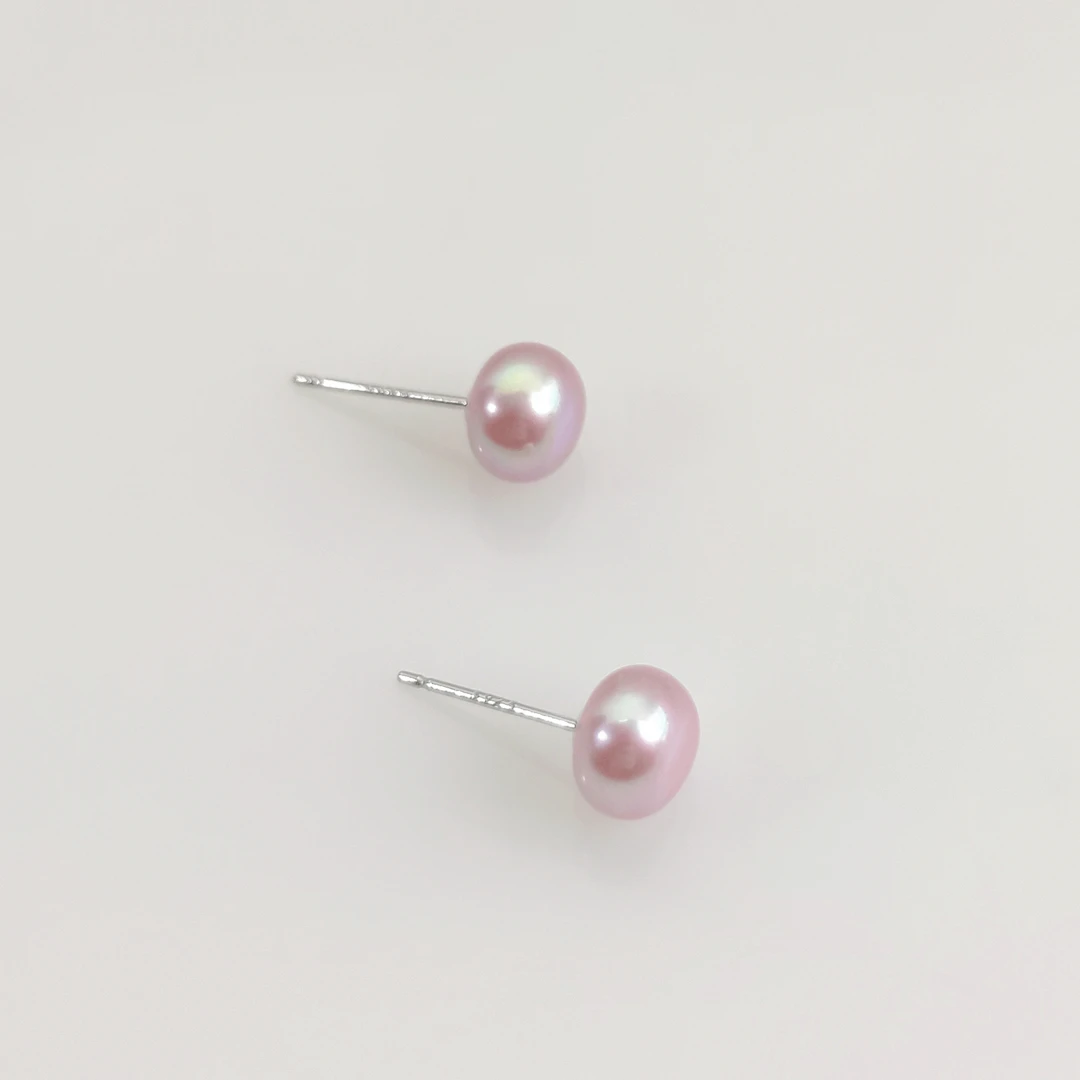 6-7mm/7-8mm天然淡水珍珠紫色素珠耳钉0612