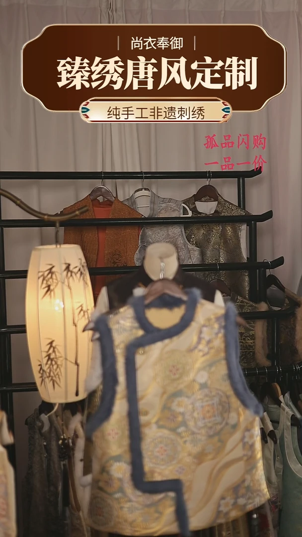 【闪购商品】织绣2.湖蓝织金宝象花马甲