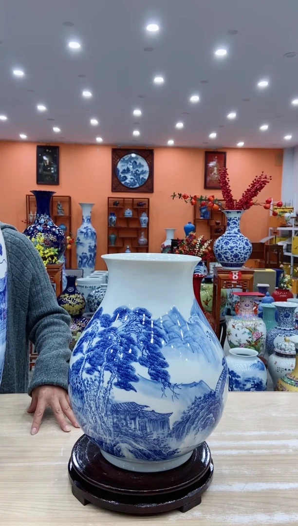 【闪购商品】摆件景德镇陶瓷方春晖溪山秋晴福筒尊