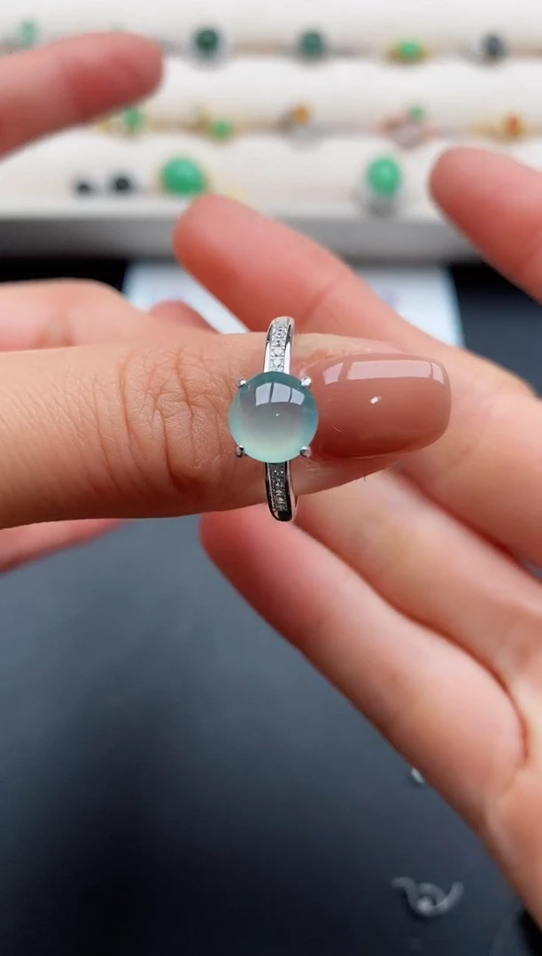 银S925镶嵌戒指翡翠88888888+4