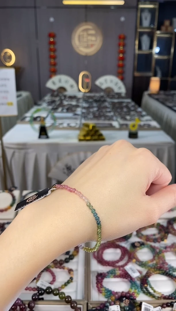 未镶嵌老矿碧玺彩虹单圈手串3mm+碧玺dan多样性发货一条