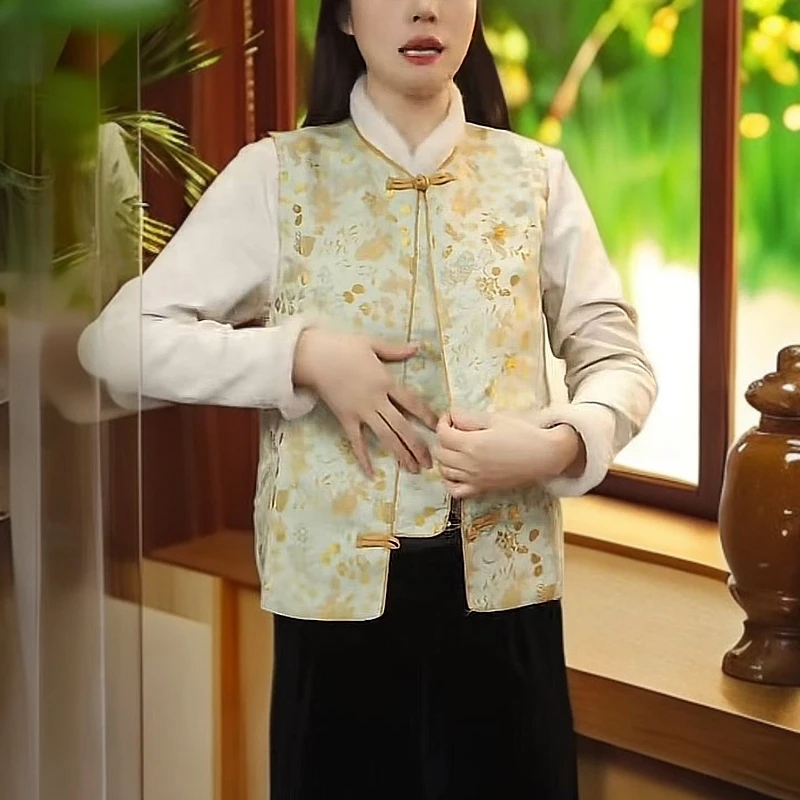 新中式小金鱼时尚提花文艺古风高档立领马甲2025春款原版藏服女装