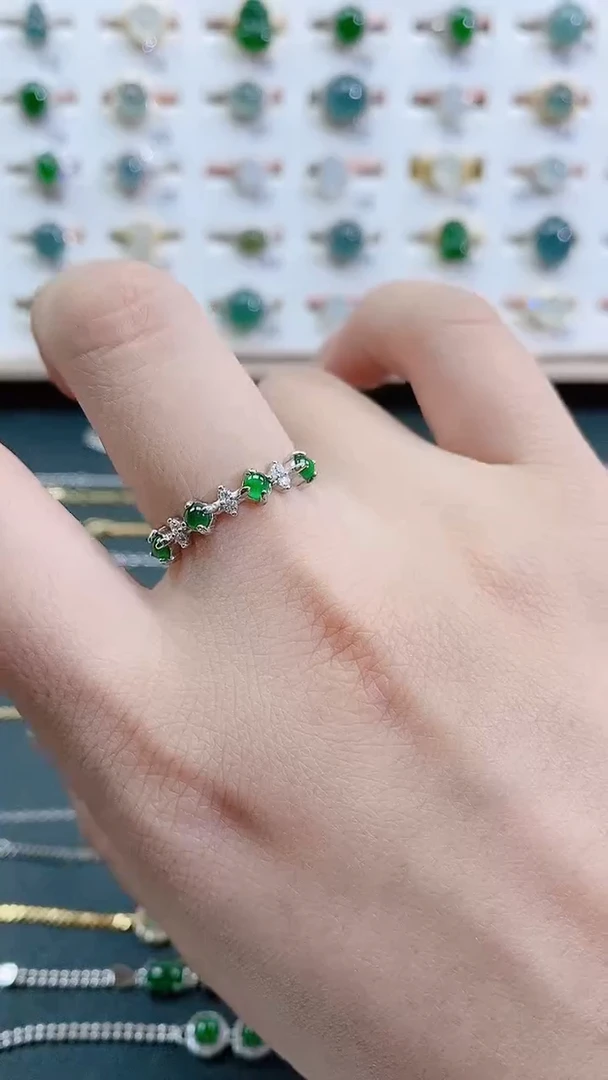 银S925镶嵌戒指翡翠天然翡翠