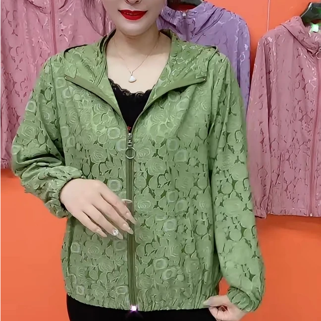 2025夏季新款时尚女士防晒连帽小衫轻奢纯色宽松显瘦款拉链防晒衫