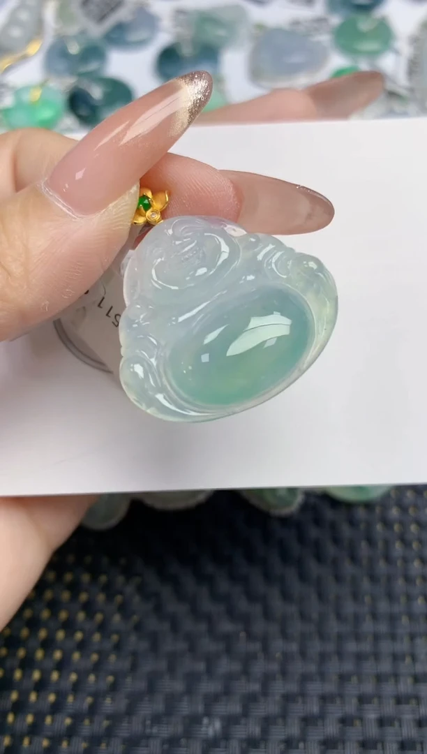 颈饰18K金镶嵌翡翠天然缅甸A货翡翠百元以上9元证书费自理1