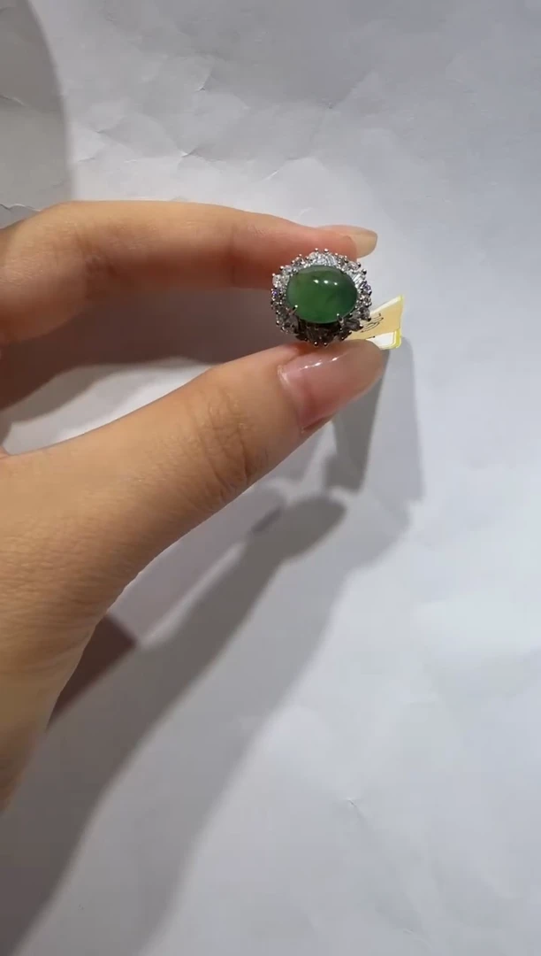 银S925镶嵌戒指翡翠缅甸A货翡翠戒指1