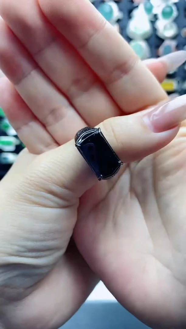 【闪购商品】翡翠戒指银S925镶嵌天然翡翠男戒