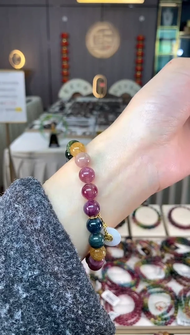 未镶嵌老矿碧玺色标彩虹单圈手串9mm+碧玺dan多样性发货一条