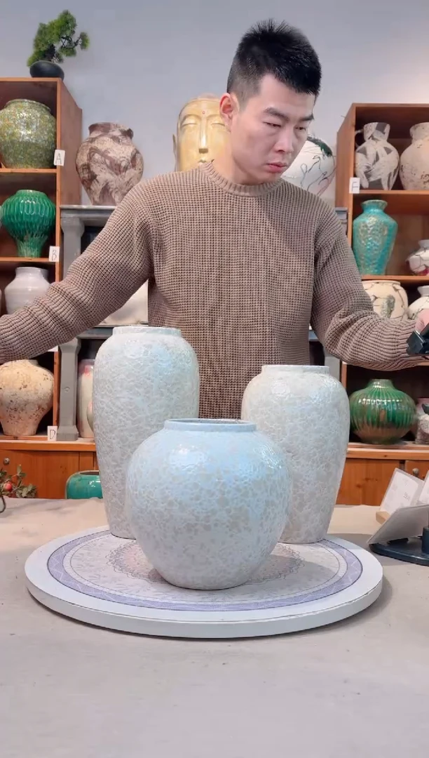 瓶陶瓷花瓶 无花 茶白 三件套