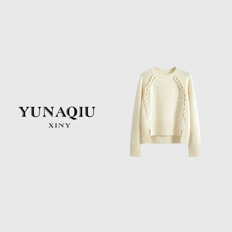 YUNAQIU 长袖时尚设计师圆领秋冬提花套头秋季-8695