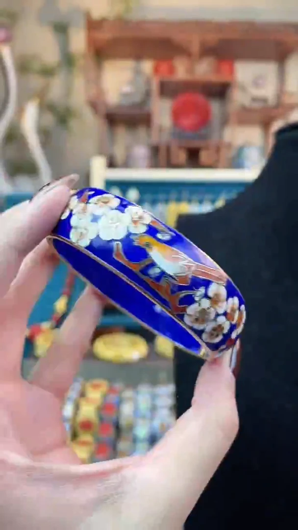 非遗手工景泰蓝开口银蓝镯子宝蓝