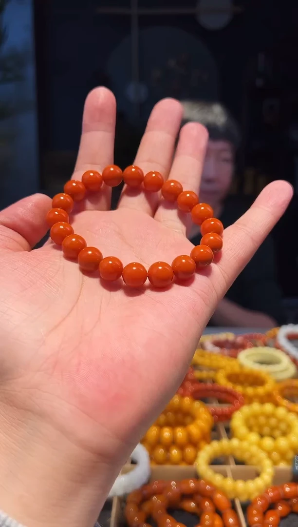 未镶嵌手串南红玛瑙柿子黄圆珠10+