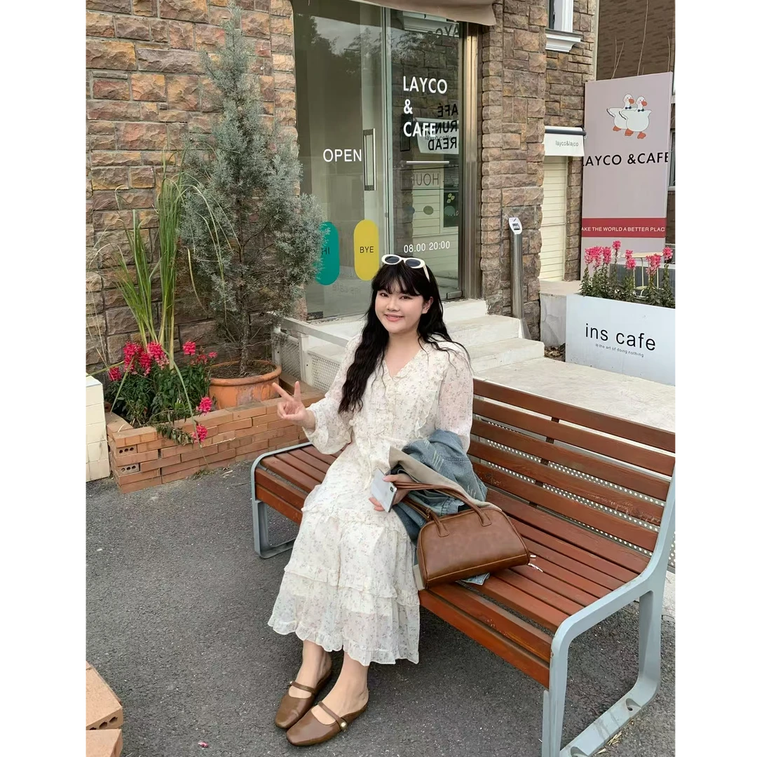 夏日独白--甜美V领收腰碎花连衣裙　0405