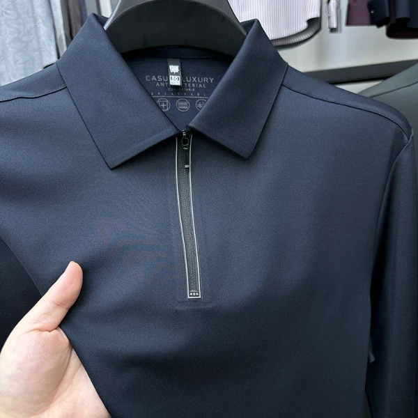 Zero Degree North高端纯色长袖POLO衫男士秋季半拉链式休闲上衣