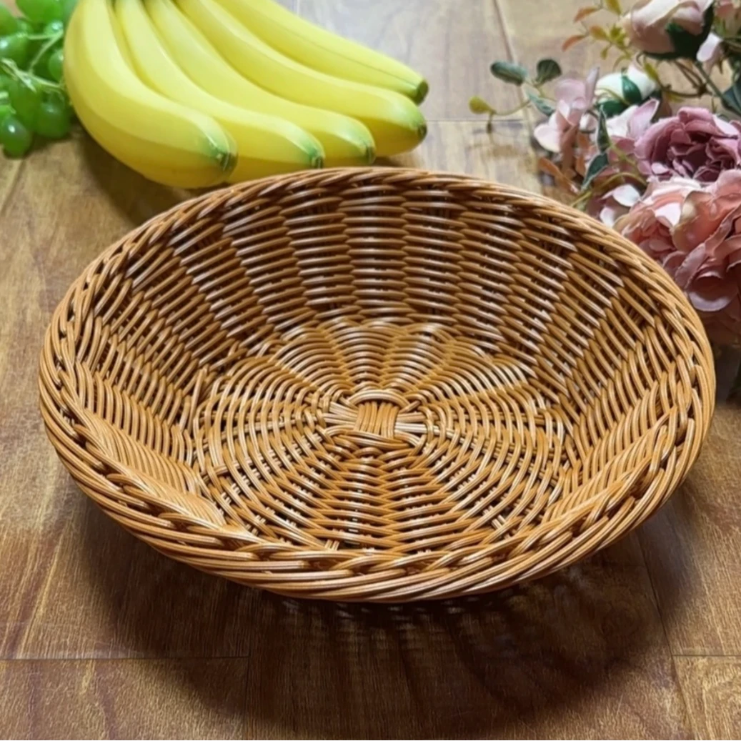 NW111圆形小号馒头框仿藤编收纳篮手工家用户外简约水果篮编织