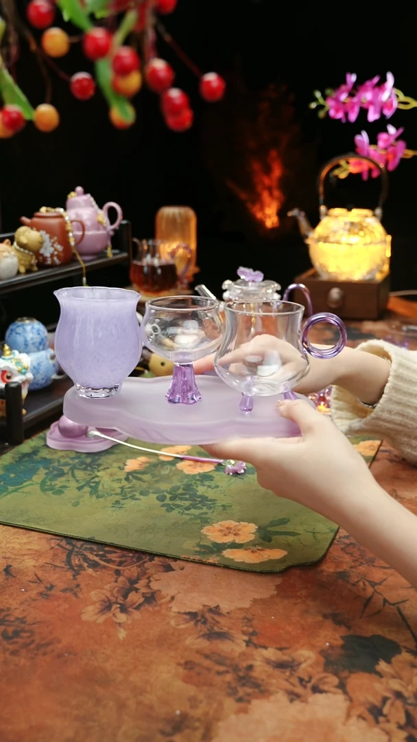 【闪购商品】紫色壶承+水仙杯+高足杯+三足杯