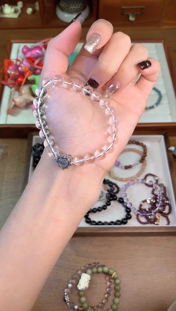 【闪购商品】水晶手链未镶嵌白水晶爱心盒子单圈