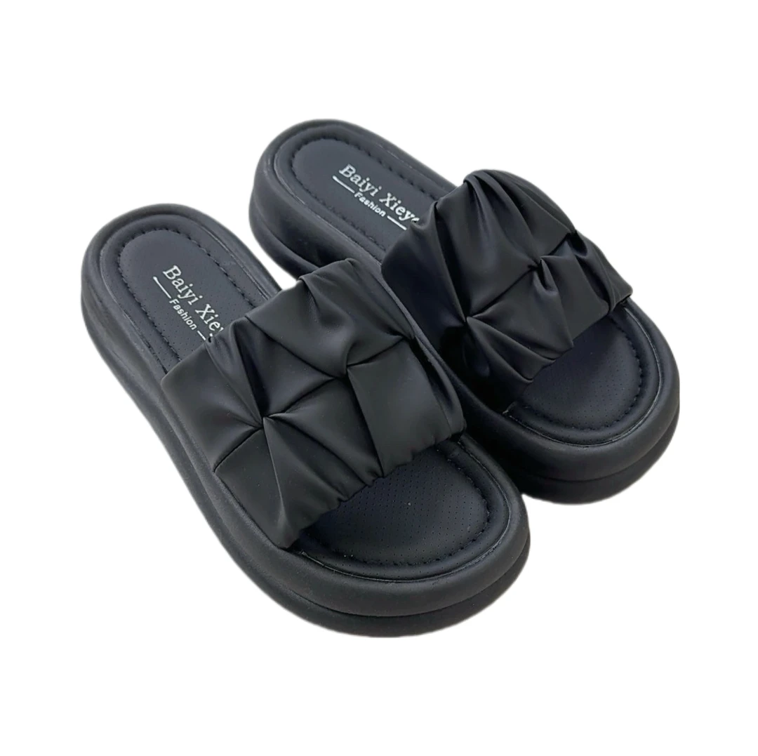 8805 丽丽--法式小众褶皱时尚厚底一字拖鞋女夏外穿