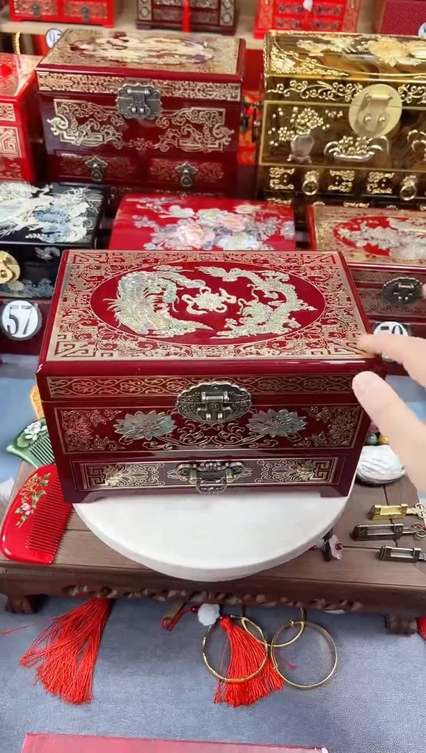 24厘米新款三层单抽掐丝螺钿镶嵌紫红龙凤