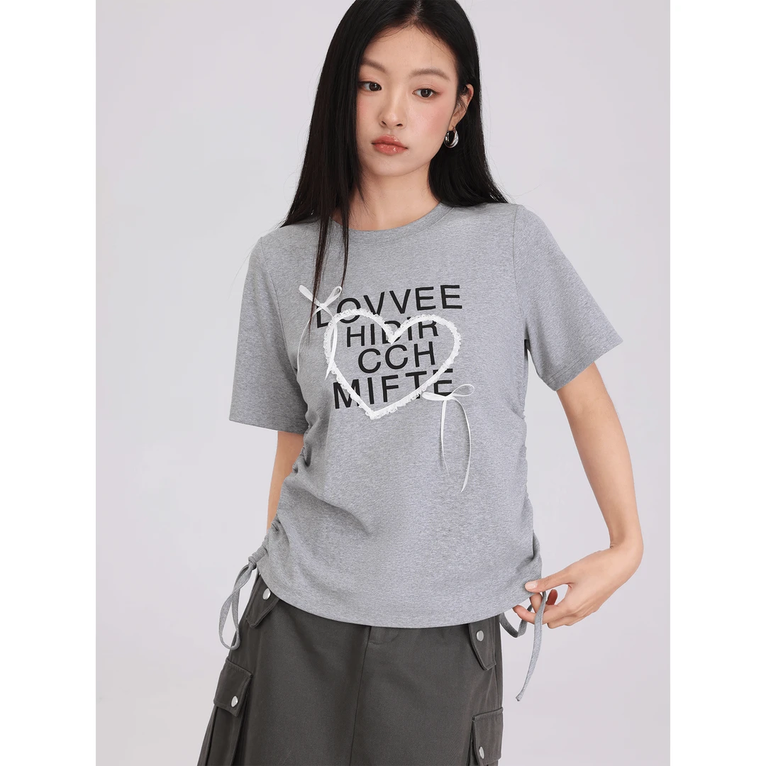 爱蔷薇大码短袖字母印花t恤女2025新款夏季韩系设计感上衣GT76568