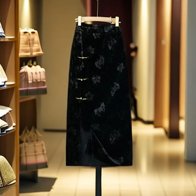 【老板娘专属】女士新中式复古国风民族风桑蚕丝真丝绒半身裙