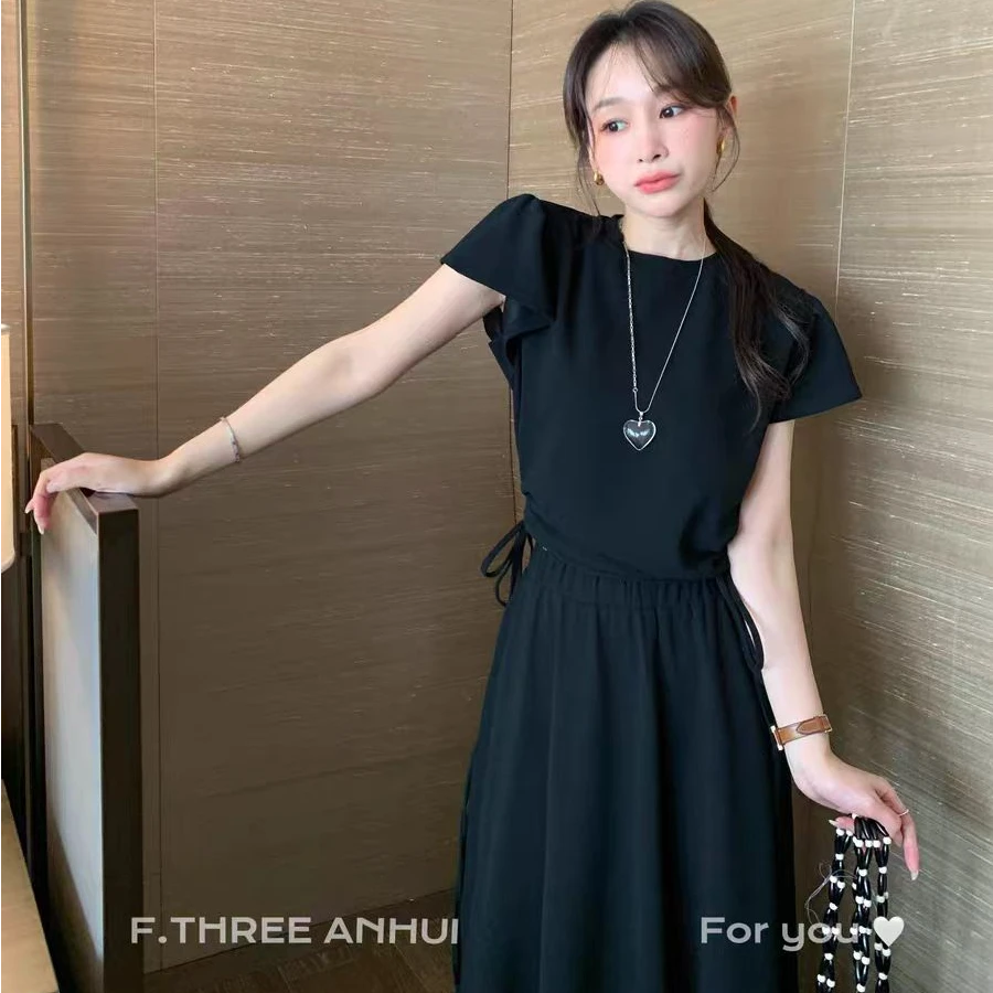 周末松弛感设计师纯色上衣+半裙套装女夏休闲通勤p妹妹可穿