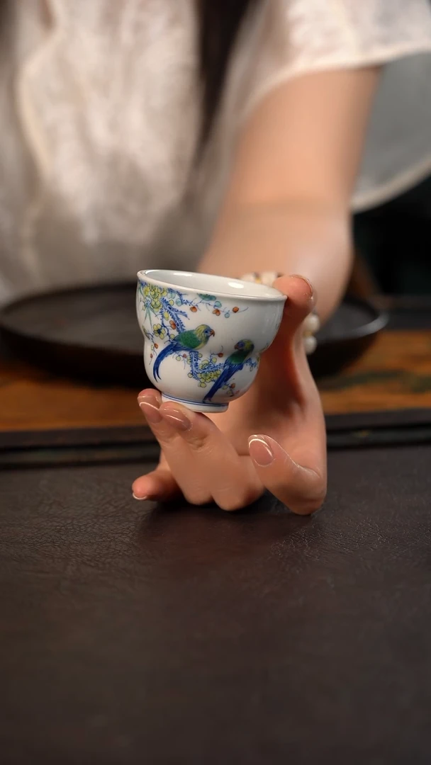 聚澜堂斗彩鹦鹉大葫芦杯