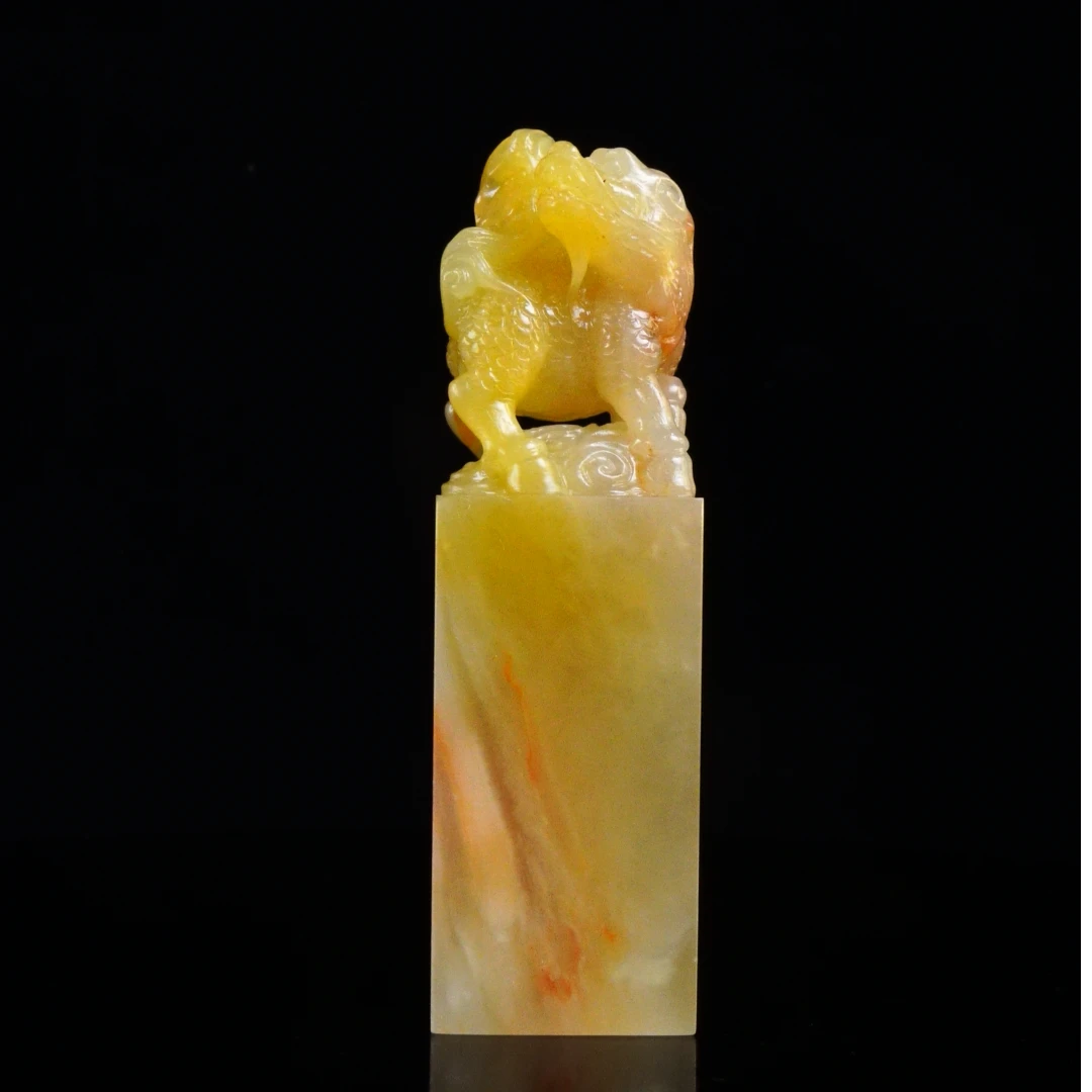 28寿山石水洞高山麒麟纳财印章175克3.2x2.5x11.2，2BS