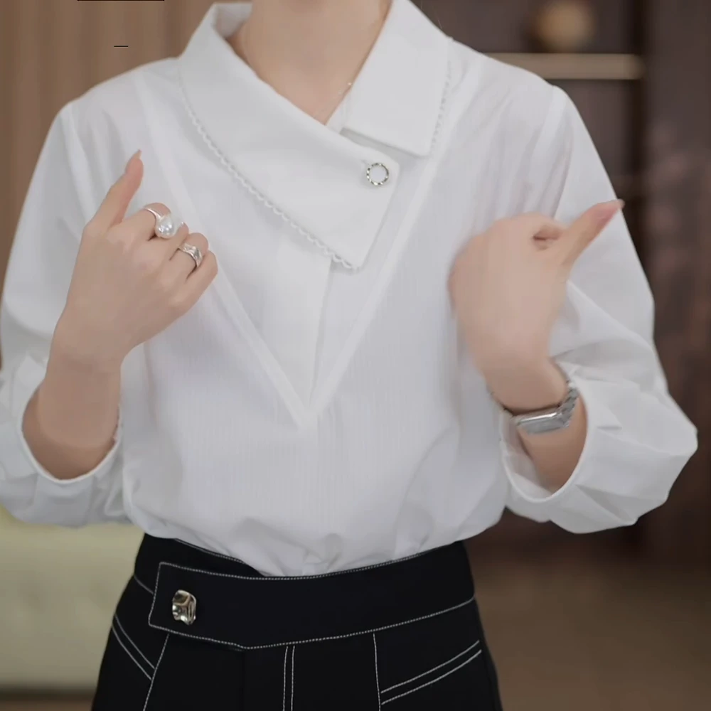【庄园千金】春季上新时尚轻奢气质纯色设计感长袖衬衫宽松显瘦上衣
