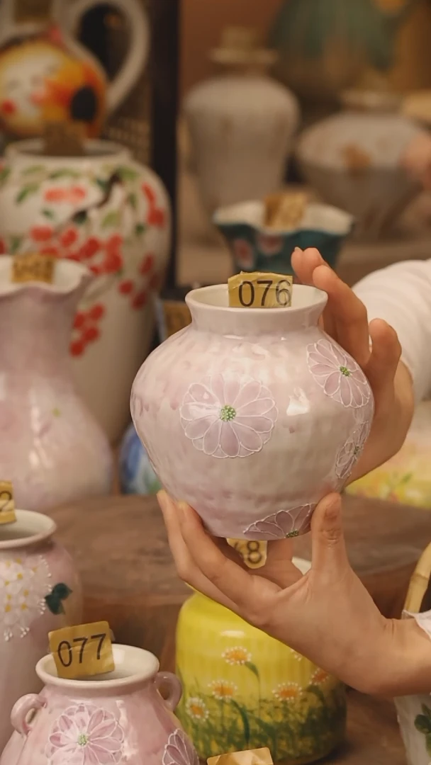 陶瓷景德镇设计师手作花器摆件侘寂风@M076@