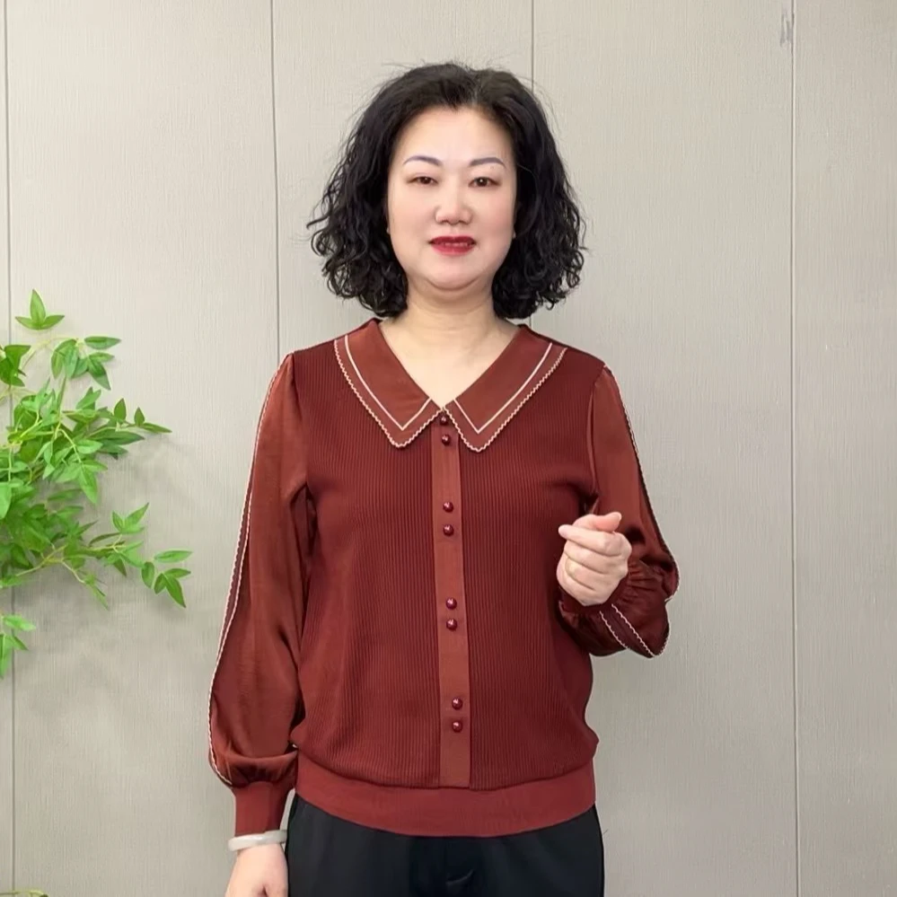 2025早春新款气质显瘦洋气娃娃领百搭女士减龄时尚中老年打底衫