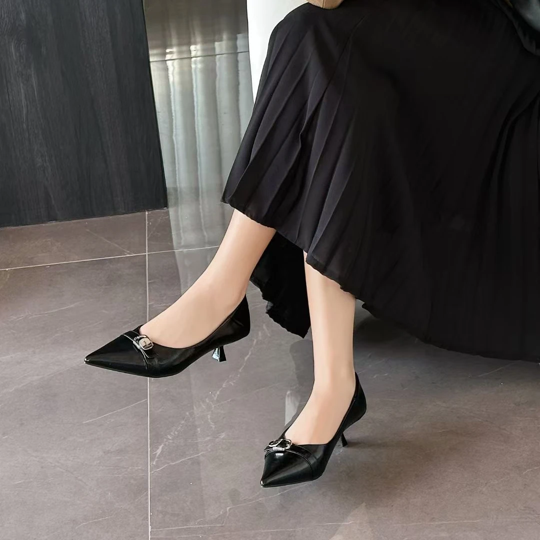 法式尖头单鞋2025新款百搭舒适气质通勤细跟浅口高跟鞋JCL 12096