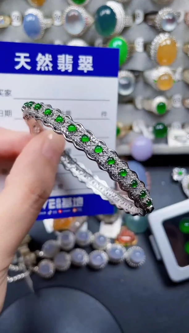 银S925镶嵌手镯翡翠107