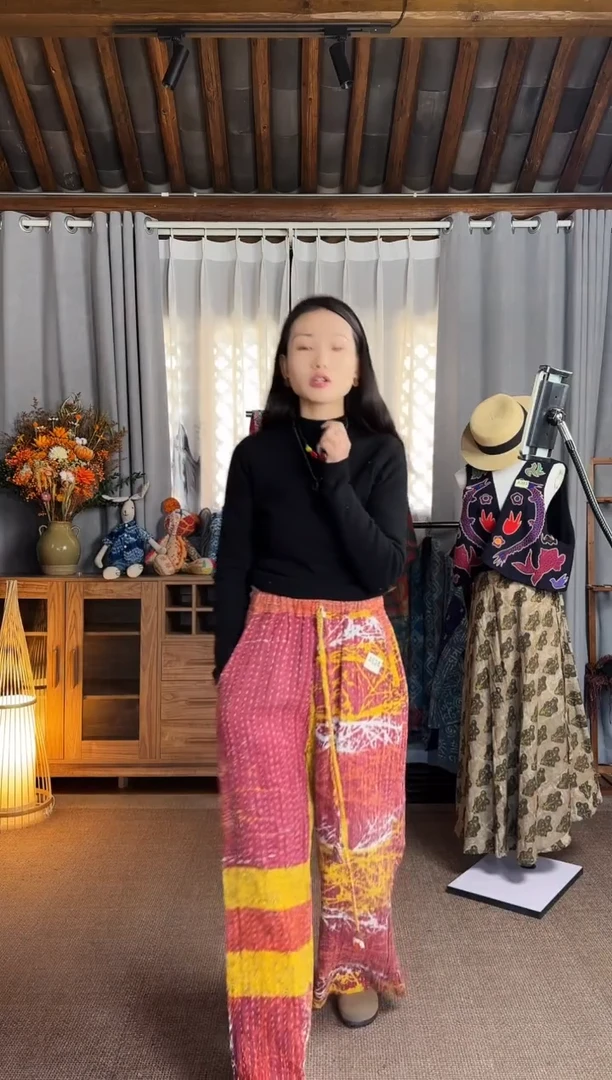 【闪购商品】设计师款红古布阔腿裤