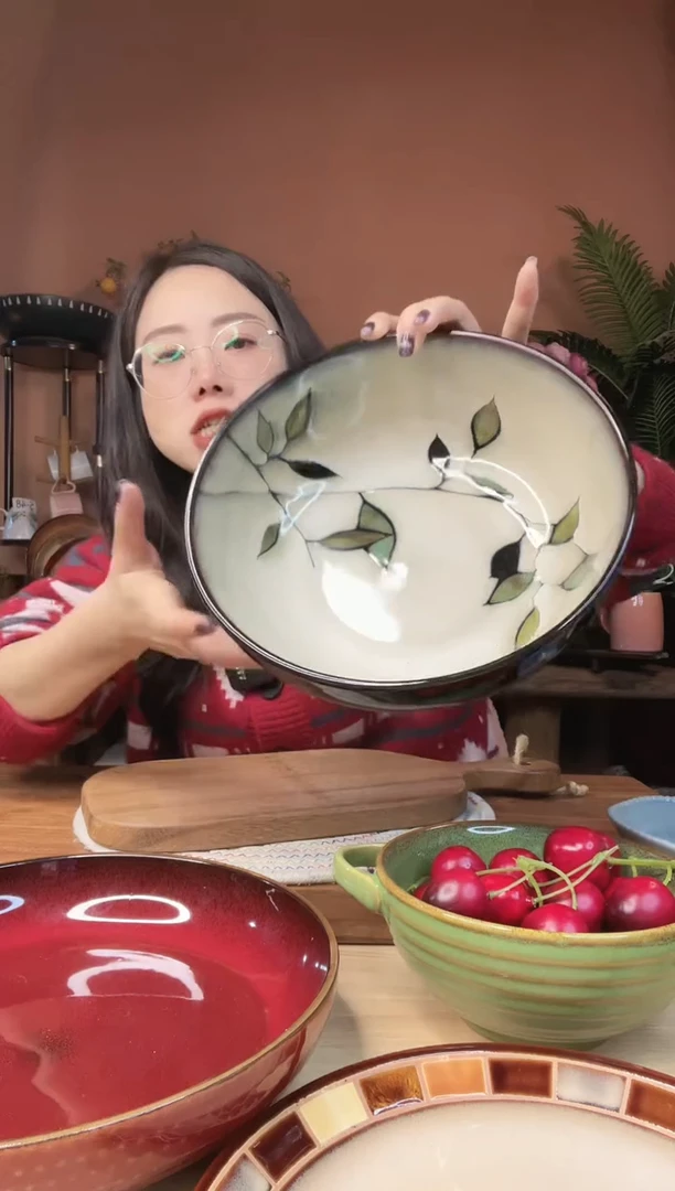 陶瓷9英寸竹叶汤碗 微瑕疵