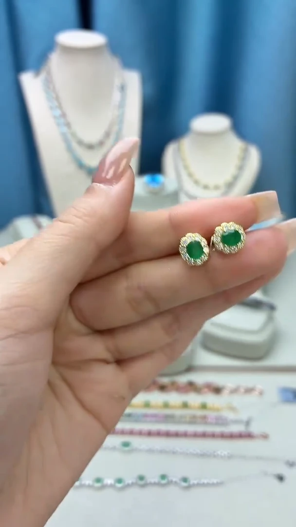 银S925镶嵌耳饰祖母绿156JH0104产品一个（多样性）