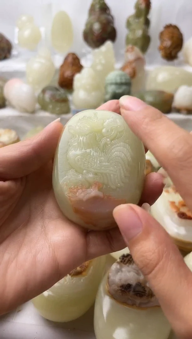 石材方解石手把摆件不退换鸡