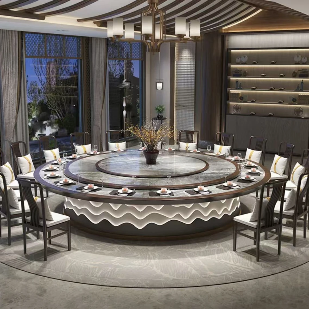 酒店包厢餐厅商用会所饭店大户型2米3米岩板大理石电动餐桌大圆桌